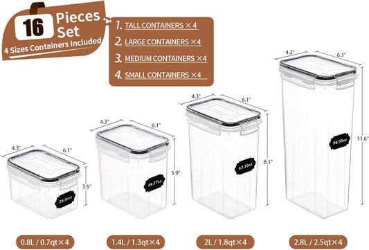 PRAKI Airtight Food Storage Containers with Lids, 12PCS Plastic Kitchen Storage Containers for Pantry Organizers and Storage - Cereal, Rice, Flour and Sugar Containers with Labels & Marker