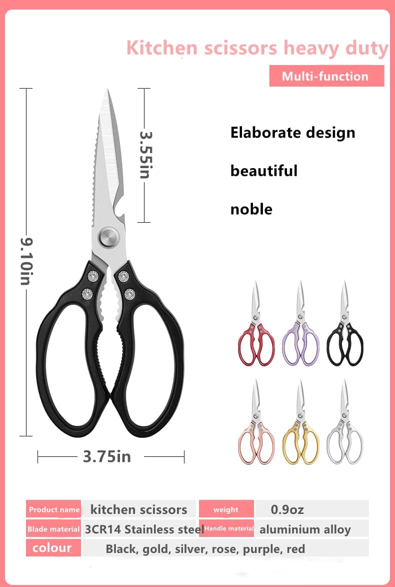 Heavy Duty Sharp Kitchen Scissors, Dishwasher Safe, Cooking Shears for Meat, Chicken, Fish, Poultry, Herb, Bread (Red)