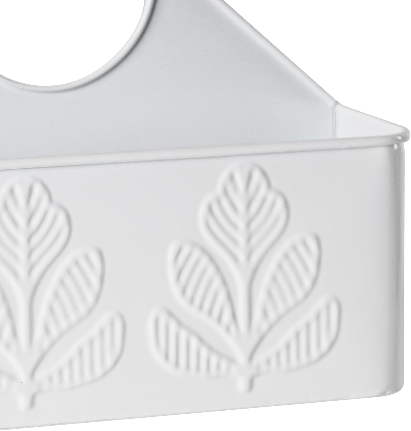 Silverware Caddy for Party Kitchen Flatware Holder for Countertop Metal White Plant Pattern Embossed Cutlery Organizer with 4 Compartments for Utensils, Spoons, Knives, Forks