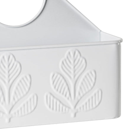 Silverware Caddy for Party Kitchen Flatware Holder for Countertop Metal White Plant Pattern Embossed Cutlery Organizer with 4 Compartments for Utensils, Spoons, Knives, Forks