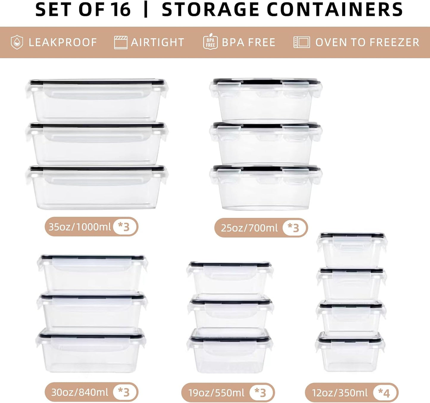 40 Pcs 84oz Large Food Storage Containers with Lids, Reusable Meal Prep Containers for Kitchen Storage, Airtight Leakproof & BPA-Free Freezer, Microwave & Dishwasher Safe