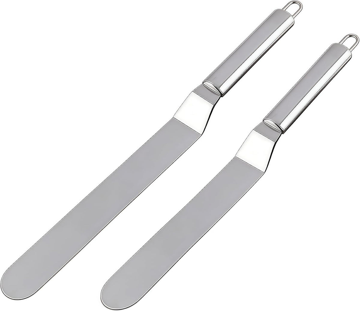 Offset Spatula Set - 2Pcs 6" & 8" Stainless Steel Icing Frosting Smoother - Cake Decorating Tools for Cake Decorating, Baking