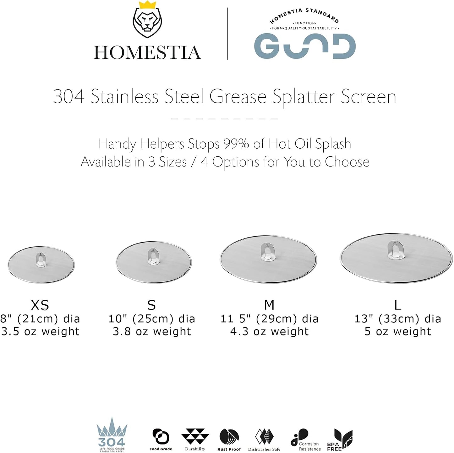 Homestia Splatter Screen for Kitchen, Stainless Steel Fine Mesh Splatter Screen for Frying Pan, 10” Grease Splatter Guard with Fold Flat Knob