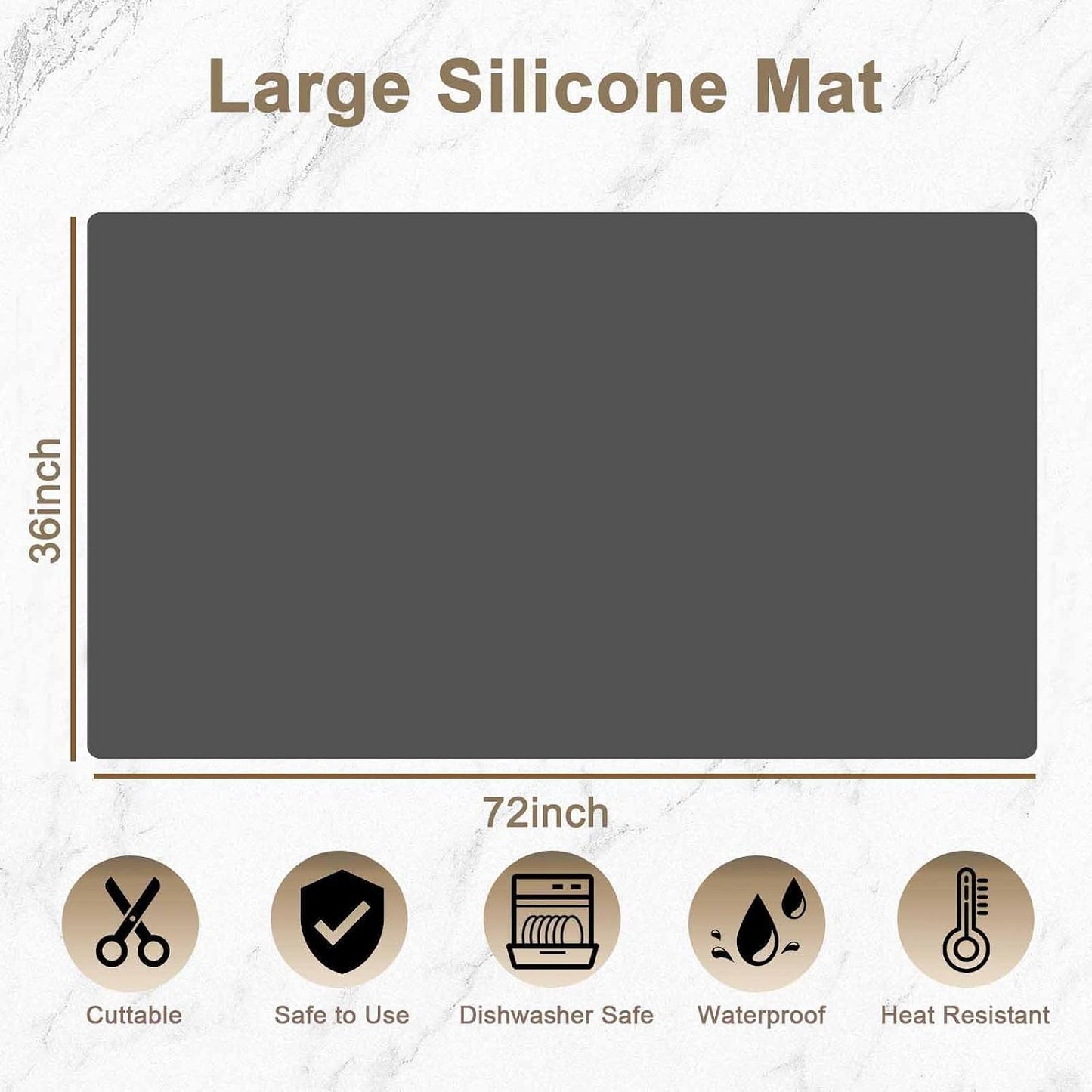 47.2"x23.6"(120cmx60cm) Large Silicone Mat for Kitchen Counter, Non-Slip Heat Resistant Countertop Protector, Waterproof Multipurpose Mat for Kitchen Island, Black