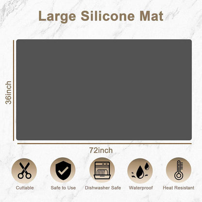 47.2"x23.6"(120cmx60cm) Large Silicone Mat for Kitchen Counter, Non-Slip Heat Resistant Countertop Protector, Waterproof Multipurpose Mat for Kitchen Island, Black