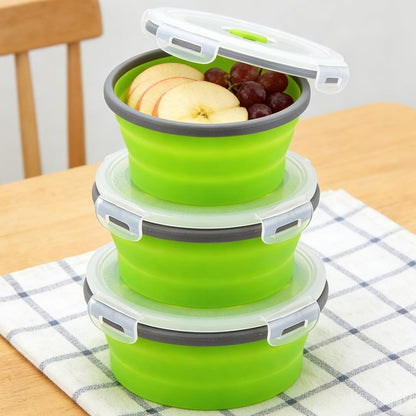 3-Piece Collapsible Food-Storage-Container Set – Foldable Meal Prep Containers Reusable, Stackable Bowls,Green