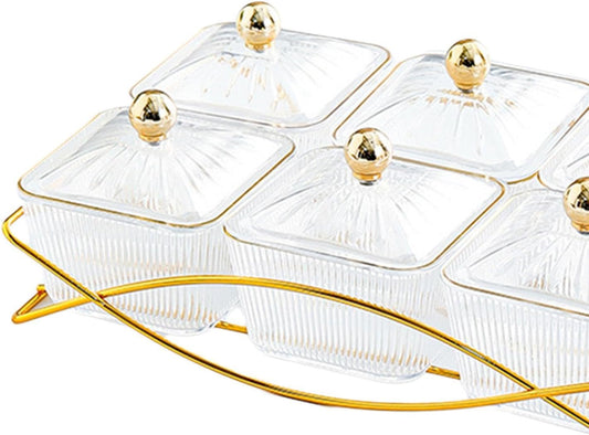 Dessert Dividing Plate Nordic Serving Platter with Lid Cookies Jar Nut and Candy Serving Tray Dried Fruit Tray for Kitchen, Clear