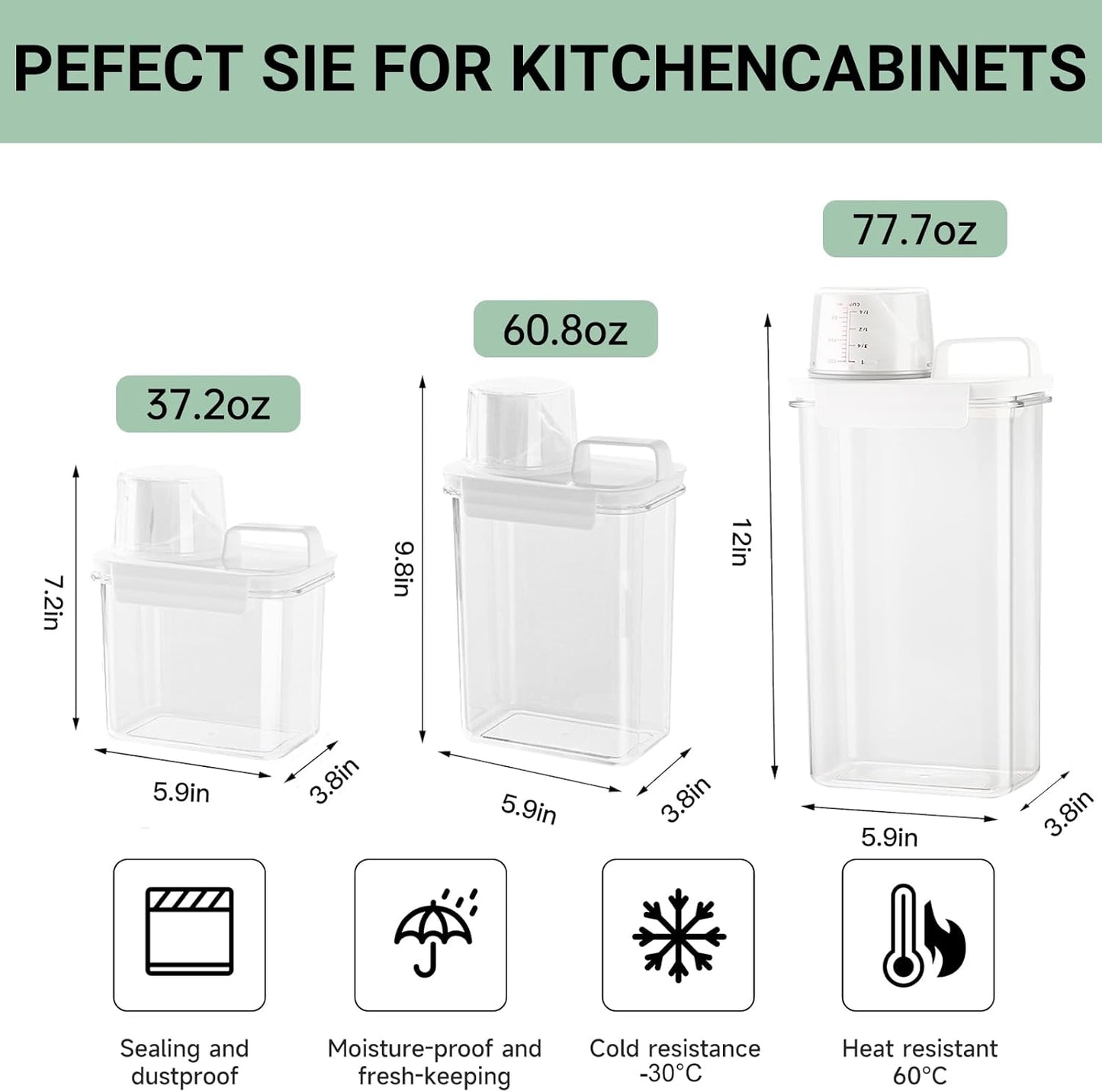 Cereal Storage Containers Sets,BPA Free with Pouring Spout Handle Airtight Food Storage Dispenser with lids For Rice Flour Pasta Grain, Pet Food Storage Container (37.2 oz + 77.7 oz (2 of Each))