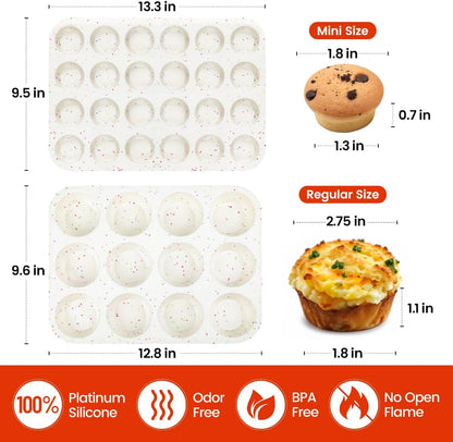 CAKETIME Silicone Mini Muffin Pan, 24 Cups Nonstick Mini Cupcake Pan for Baking Muffin, Cupcake, Egg Bites, Fat Bomb, 1 Pack Confetti