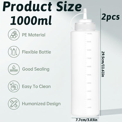 2 Pack 33oz Salad Dressing Shaker Bottle Condiment Squeeze Bottles