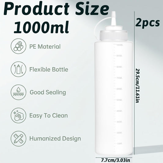2 Pack 33oz Salad Dressing Shaker Bottle Condiment Squeeze Bottles