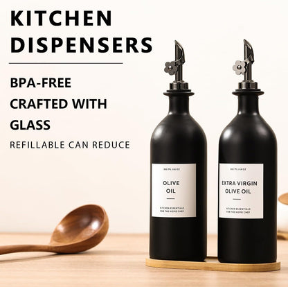 HOMCDALY Olive Oil Dispenser for Kitchen, 12oz Glass kitchen Dispenser Bottle, Gold Oil&Vinegar Cruet Set, Leakproof Oil Containers for Cooking| Set of 2 (12oz – Gold)