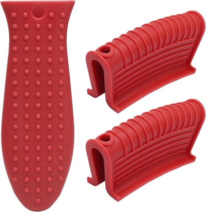 3 Pack Cast Iron Handle Covers, Heat Resistant Silicone, Red