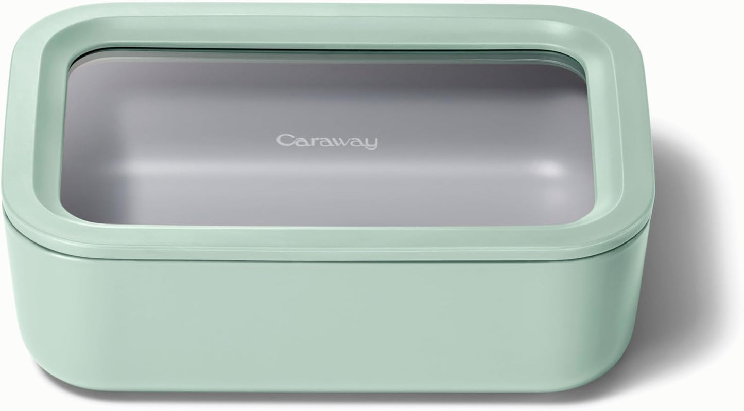 Caraway Glass Food Storage - 4.4 Cup Glass Container - Ceramic Coated - Easy to Store, Non Toxic, Non Stick Lunch Box Container with Lids - Dishwasher, Oven, & Microwave Safe - Mist