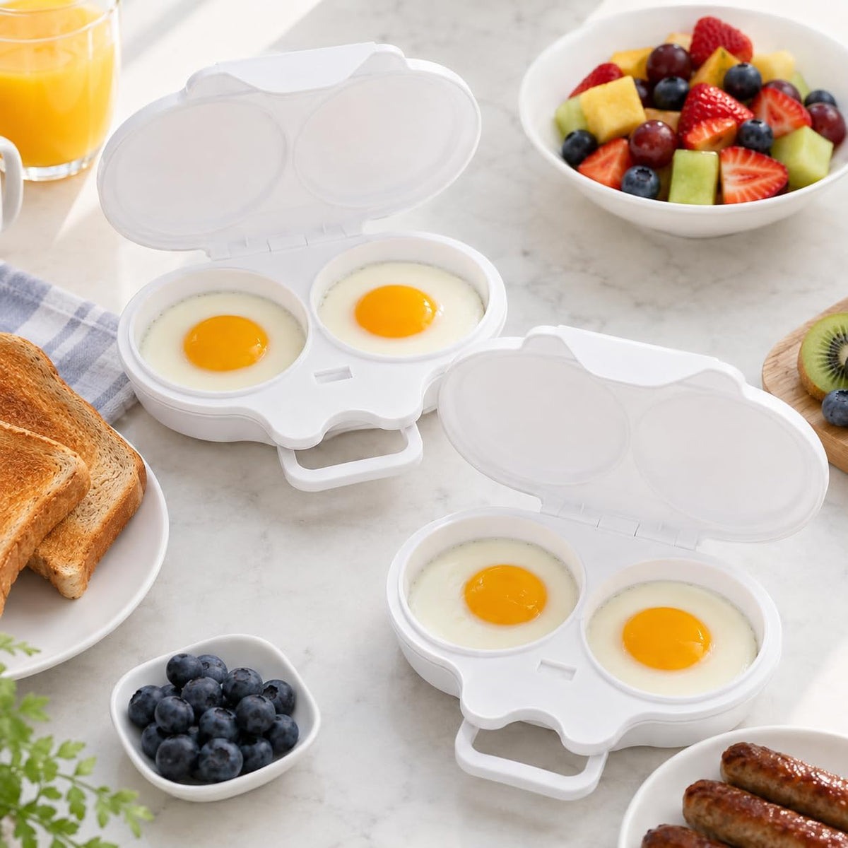 Dual Cavity Microwave Egg Poacher, 2027 New 2-Egg Cooker with Lid，Dark Grey