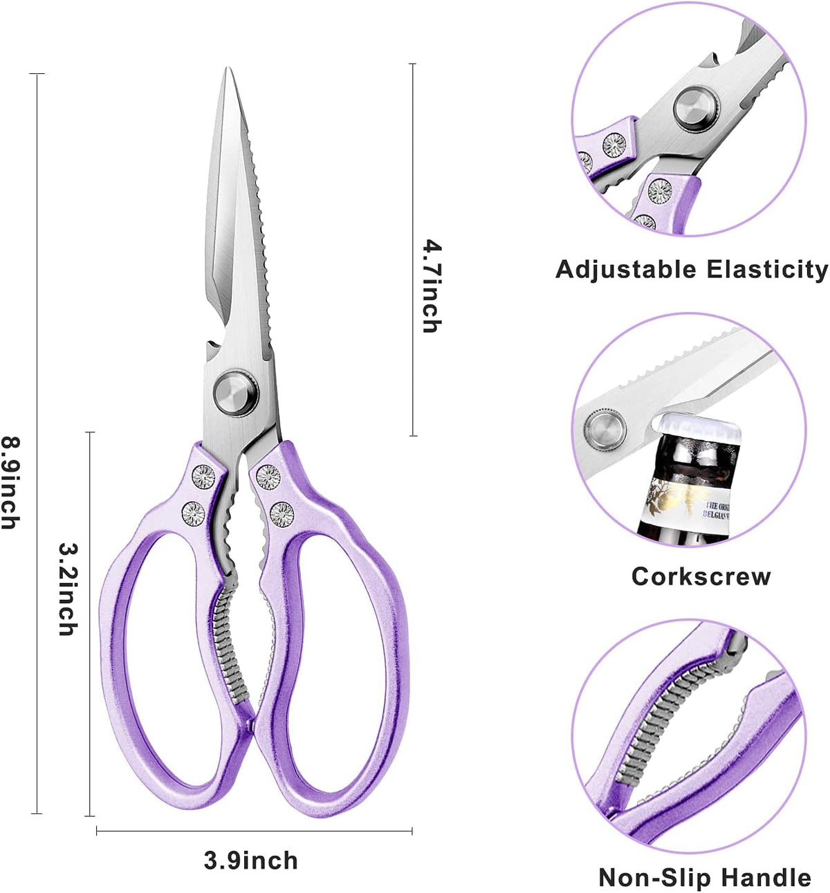 Heavy Duty Sharp Kitchen Scissors, Dishwasher Safe, Cooking Shears for Meat, Chicken, Fish, Poultry, Herb, Bread (Red)