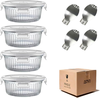 H.JSS WDJS 3Cup Round Glass Food Storage Containers with Airtight lids, 23oz Glass Meal Prep Containers, Heat-Resistant BPA-Free for Soup Leftover, Microwave, Dishwasher and Fridge Safe (white-4Pack)