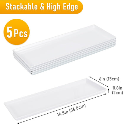Moretoes 5pcs Melamine White Serving Trays for Party, Reusable Serving Dishes,14.5 x 6,Unbreakable Rectangle Plates, for Cookie, Appetizer, Charcuterie, Snack, Dessert, Food Display