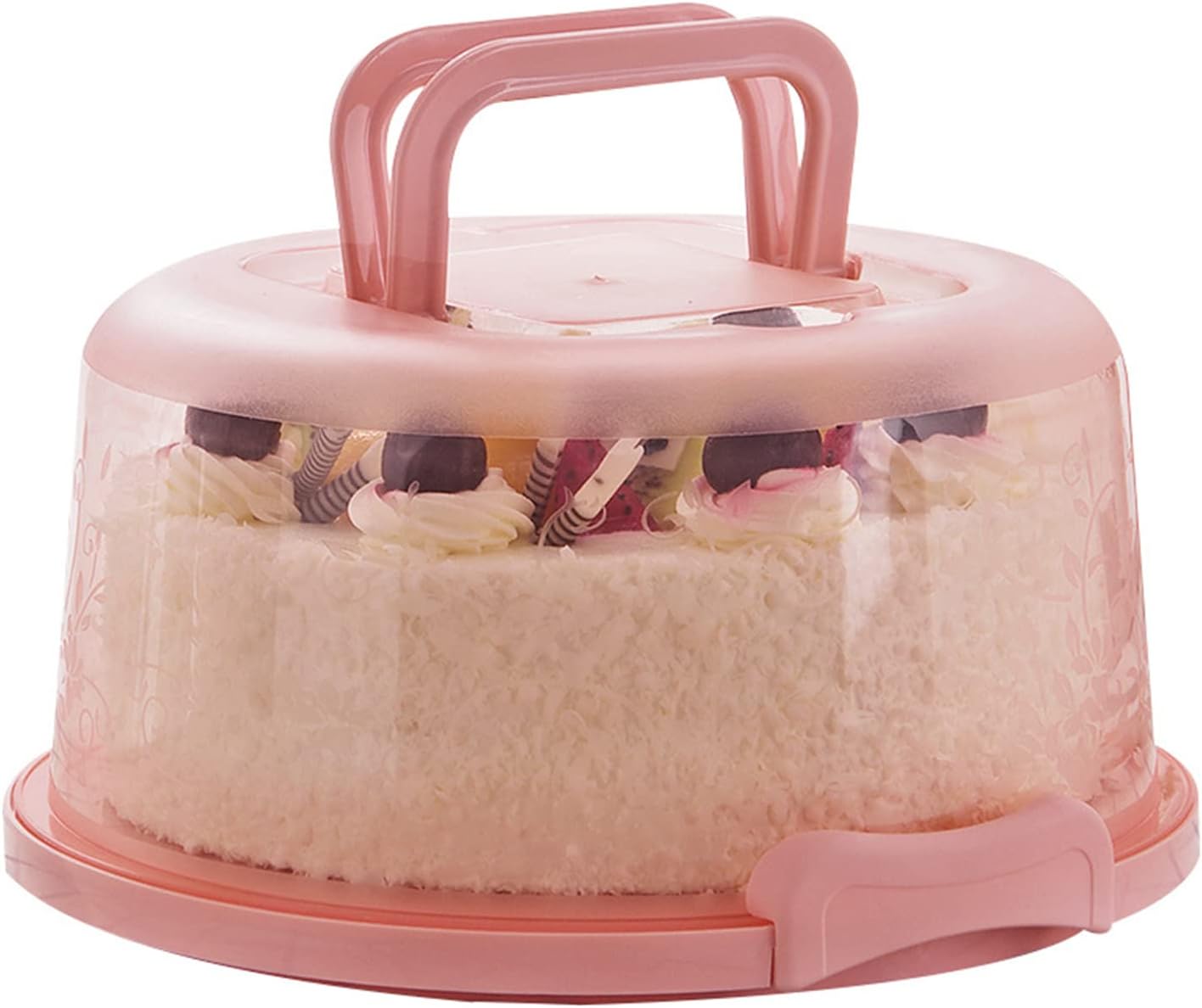 Plastic Small Cake Carrier Holder Cover Round Container with Collapsible Handles Suitable for 7 inch Diameter and 2.5 inch Height Cake (Pink)