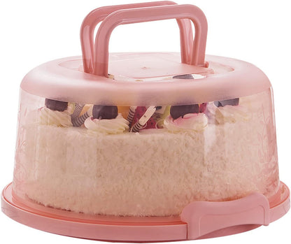 Plastic Small Cake Carrier Holder Cover Round Container with Collapsible Handles Suitable for 7 inch Diameter and 2.5 inch Height Cake (Pink)