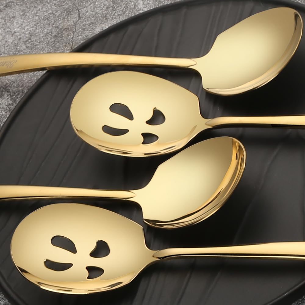 Serving Spoons Set 9.14 Inch Slotted Spoon Serving Spoon Stainless Steel Serving Utensils for Buffet Parties Catering Dishwasher Safe(Set of 4, Silver)