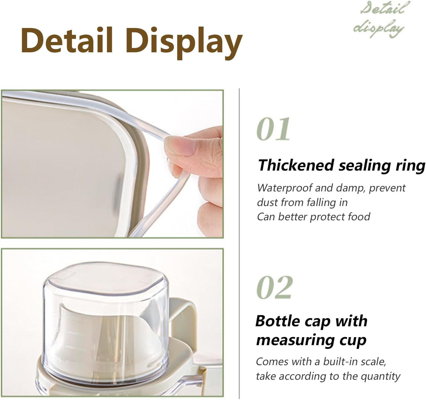 Cereal Containers Dispenser Rice Storage Container Clear Food Storage Containers Measuring Cup Pour Spout With Lids Airtight For Kitchen Grain Dry Food Pet Dog Food Organization（Green 1.6L）