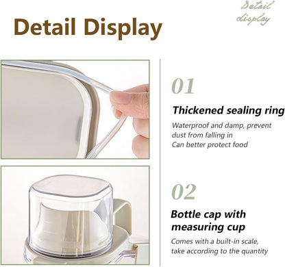 Cereal Containers Dispenser Rice Storage Container Clear Food Storage Containers Measuring Cup Pour Spout With Lids Airtight For Kitchen Grain Dry Food Pet Dog Food Organization（Green 1.6L）