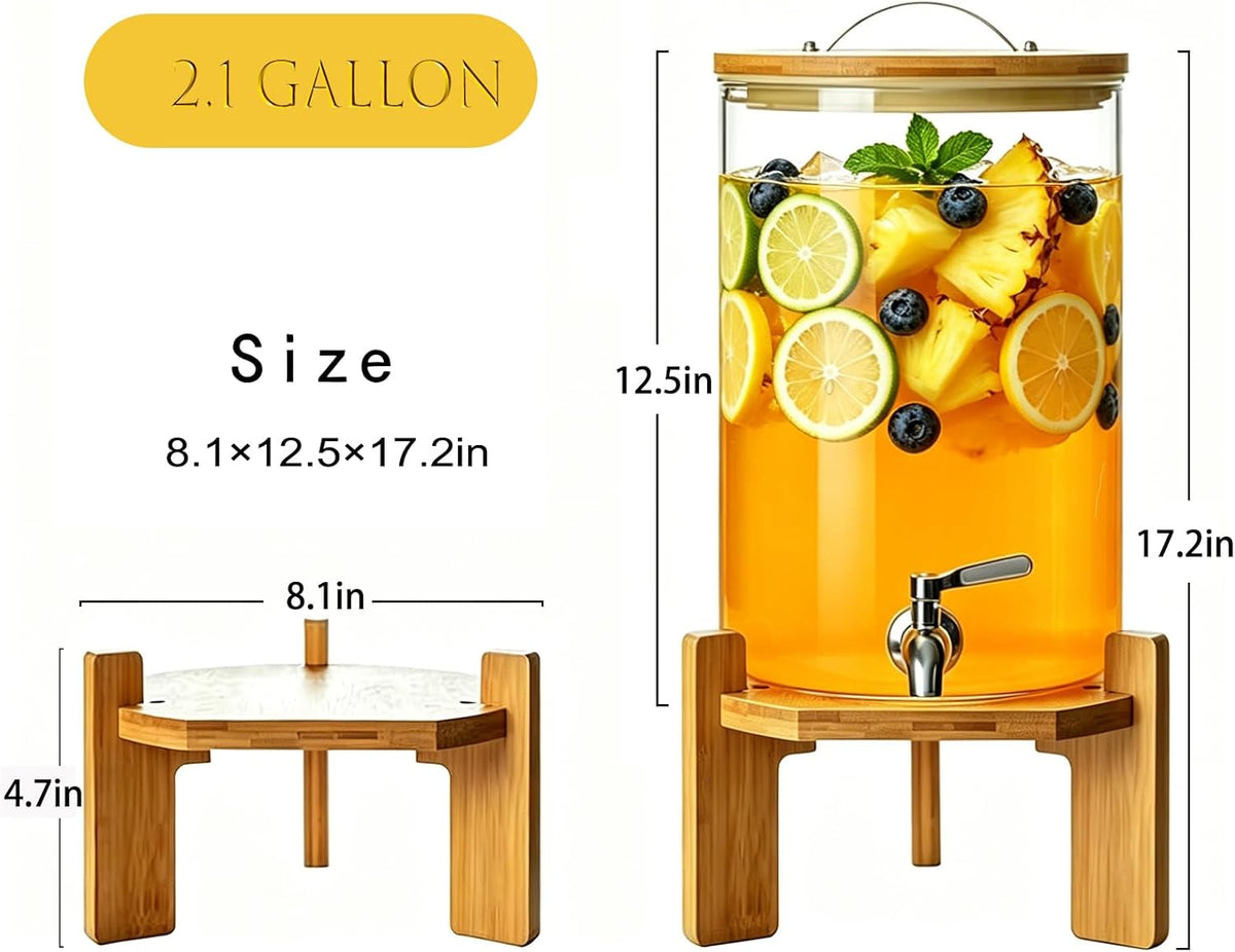Beverage Dispenser, 4Gallon Glass Drink Dispenser with Stand, Stainless Steel Spigot, Ideal for Parties, Bars, Restaurants (15L/4 Gallon)