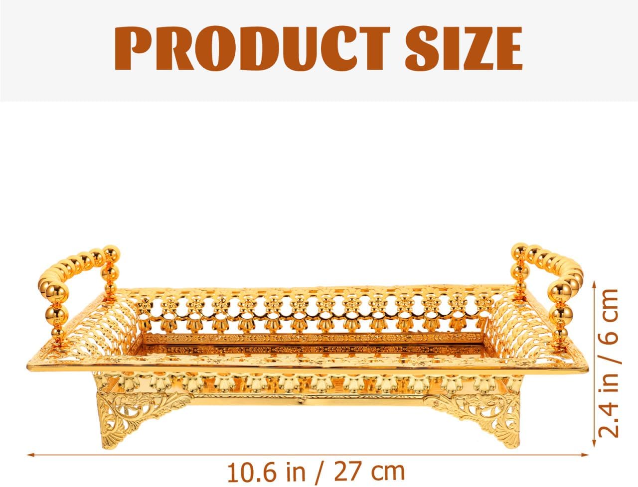 COLLBATH Nordic Style Fruit Plate with Handle 2Pc Metal Snack Serving Tray for Dried Fruits and Appetizers Elegant Gold Platter for Kitchen and Entertaining