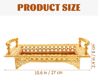 COLLBATH Nordic Style Fruit Plate with Handle 2Pc Metal Snack Serving Tray for Dried Fruits and Appetizers Elegant Gold Platter for Kitchen and Entertaining