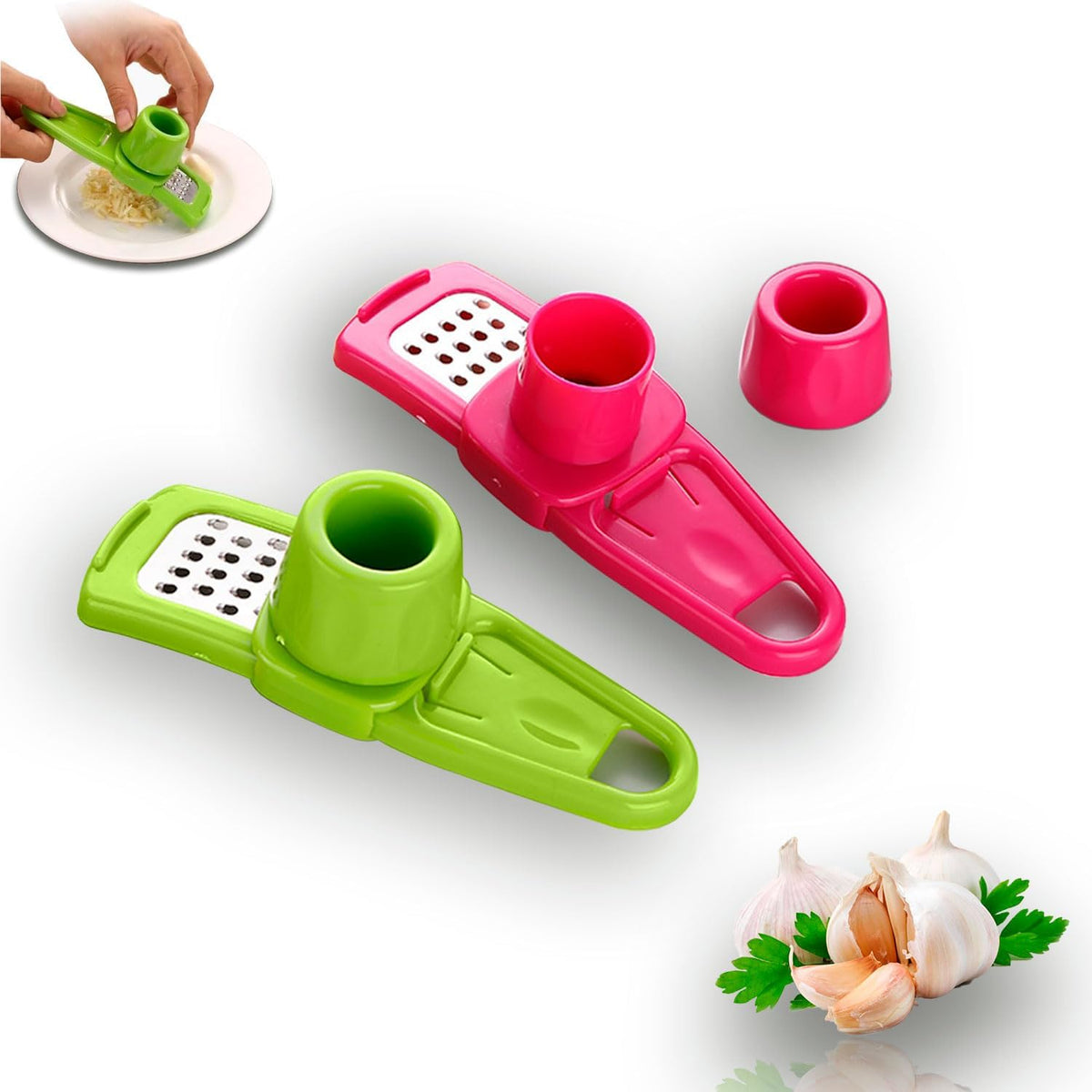 Garlic Grinder - Small Hand Garlic Press - Green