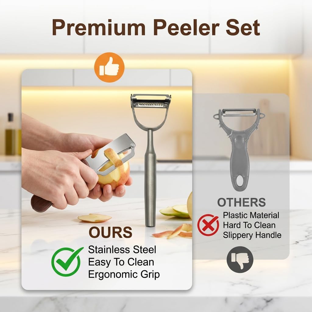 2 Pcs Multifunctional Vegetable Peeler,For Kitchen Stainless Steel Cutter Set With Wood Handle Bottle Opener Y Shaped Julienne Tool,For Potato Apple Pineapple Fruit Gadgets