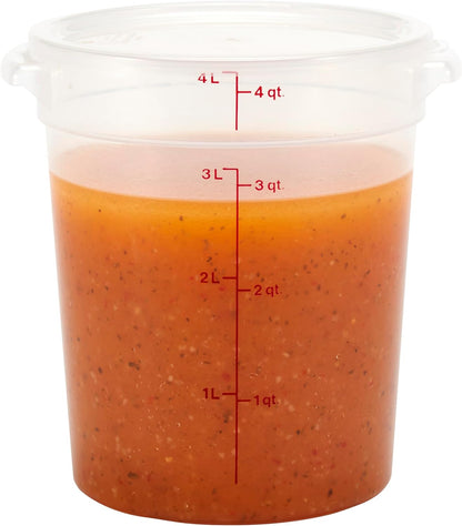Cambro Food Storage Containers with Lids (BPA-Free) - 4 Quart - Food Grade Buckets with Lids (4 Pack) - For Dough Proofing and Brining (Translucent)