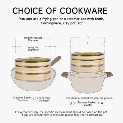 Bamboo Steamer Basket 10.6 Inch 3 Tier Dumpling Steamer Steam Pot