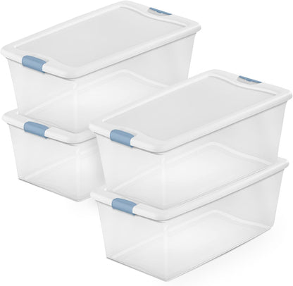 Sterilite 6-Pack Latching Box, Under Bed Storage Bins with Lids, Clear Plastic, 25 Quart - Heavy-Duty Organizing Containers for Closet, Bathroom, and Office