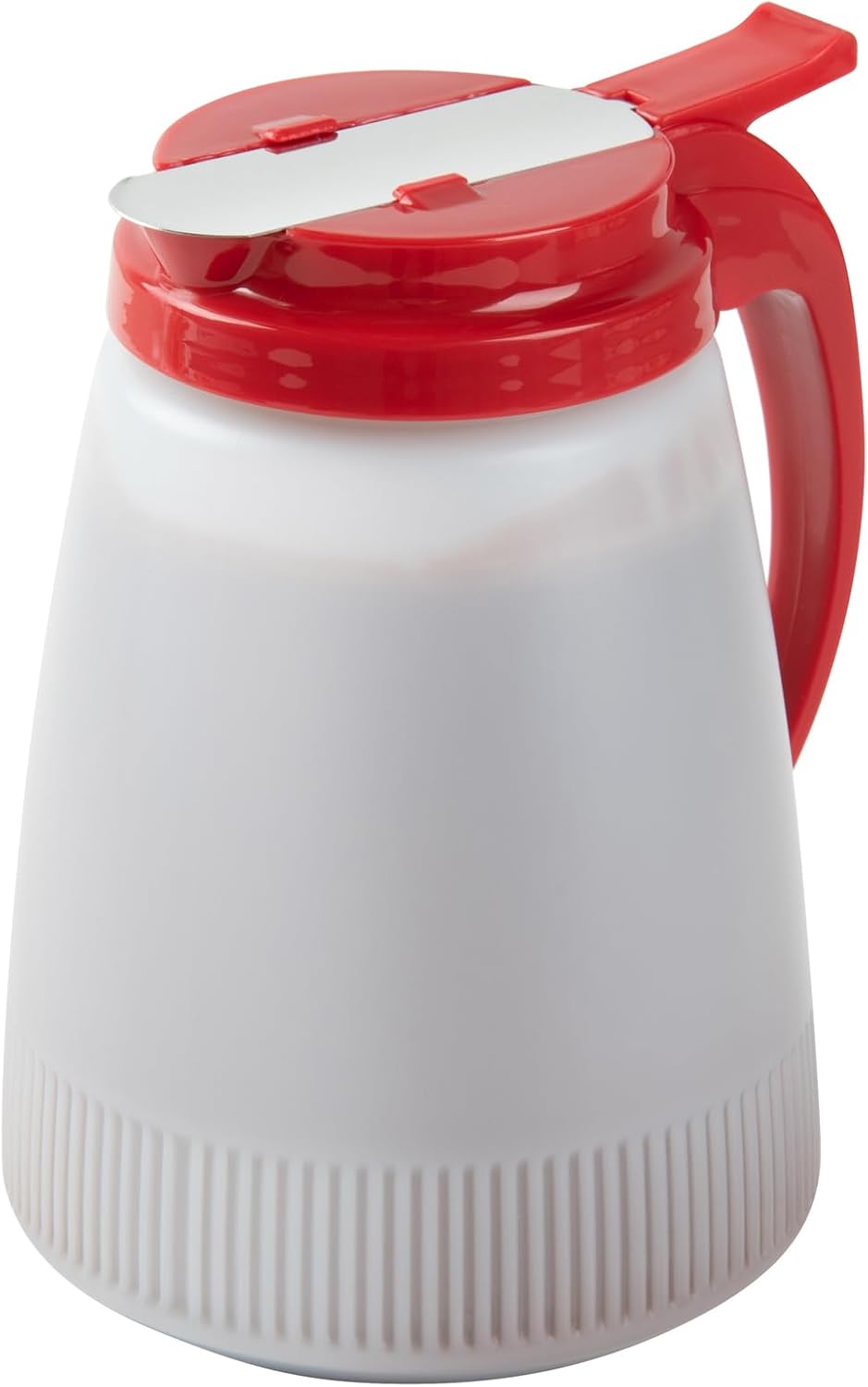 Restaurantware-Chef 101 32 Ounce All Purpose Syrup Dispenser, 1 Honey Dispenser - White Top, Stainless Steel Slide Cover, Plastic Pancake Syrup Bottle, Perfect For Diners, Restaurants, Home
