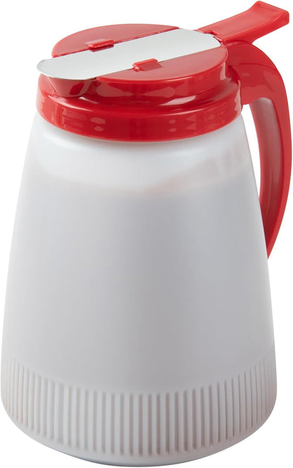 Restaurantware-Chef 101 32 Ounce All Purpose Syrup Dispenser, 1 Honey Dispenser - White Top, Stainless Steel Slide Cover, Plastic Pancake Syrup Bottle, Perfect For Diners, Restaurants, Home