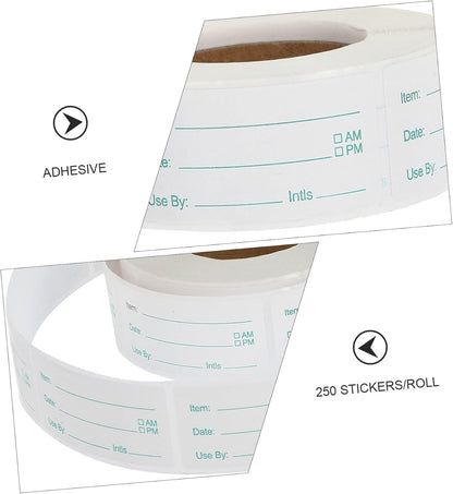 Food Storage Date Labels, Writable Freezer Stickers, Blue Removable Adhesive Kitchen Labels, 250pcs Roll for Food Containers and Pantry Organization