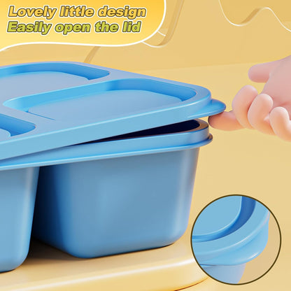 6 Pcs Snack Box Container Set, Reusable 3&4 Compartment Meal Prep Snack Containers for Adults Kids Toddler, BPA-Free Divided Lunchable Container for School, Work and Travel (Transparent Lids)