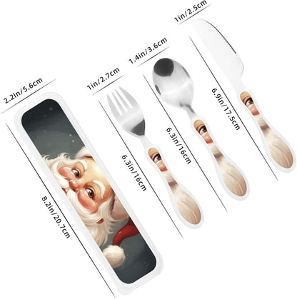 3-Piece Kids Silverware Set With Storage Case, Stainless Steel Reusable Children Safe Knife Spoon Fork Set Leaves Floral On Rustic Wood Children Flatware Set For Kids Lunch Box