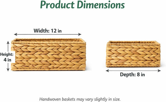 Set of 2 Water Hyacinth Storage Baskets – Handwoven Wicker Organizer with Built‑In Handles, Natural Decorative Basket for Shelves, Pantry, Bathroom, Bedroom