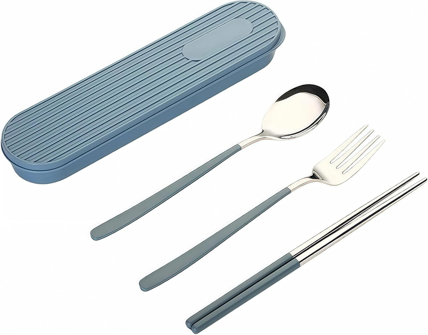 3-Piece Reusable Cutlery Set with Case - Stainless Steel, Heart-Shaped, Includes Chopsticks, Knife, Fork, Spoon, Travel & Camping (ORANGE)