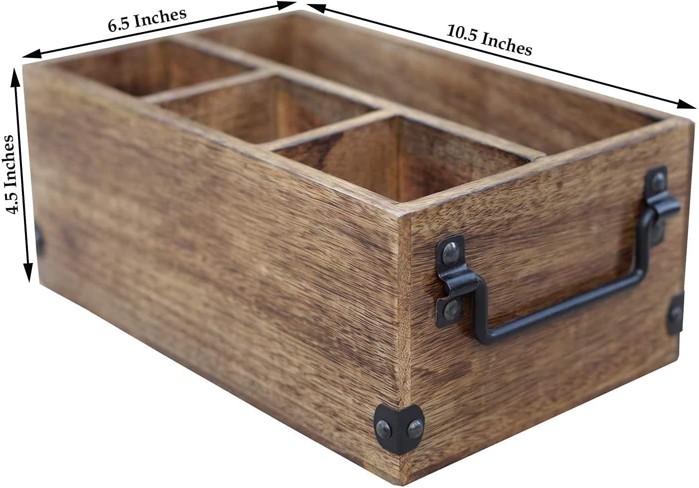 Mother's Day Gifts Wooden Kitchen Utensil Holder With 4 Compartments Wood Cutlery Utensil Organiser Flatware Caddy Organizer for Party | Silverware Condiment Organizer with Napkin Holder for Dining