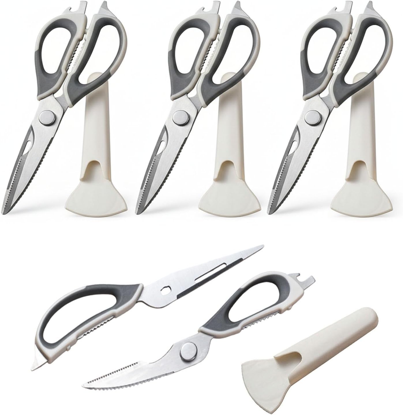 4-Pack Heavy Duty Kitchen Shears, Stainless Steel, Come-Apart Design for Easy Cleaning, Multi-Purpose Cooking Scissors with Magnetic Holder for Fridge Organization Kitchen Tools Set