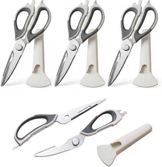 4-Pack Heavy Duty Kitchen Shears, Stainless Steel, Come-Apart Design for Easy Cleaning, Multi-Purpose Cooking Scissors with Magnetic Holder for Fridge Organization Kitchen Tools Set