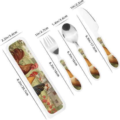 3-Piece Kids Silverware Set With Storage Case, Stainless Steel Reusable Children Safe Knife Spoon Fork Set Ballroom Dance Children Flatware Set For Kids Lunch Box