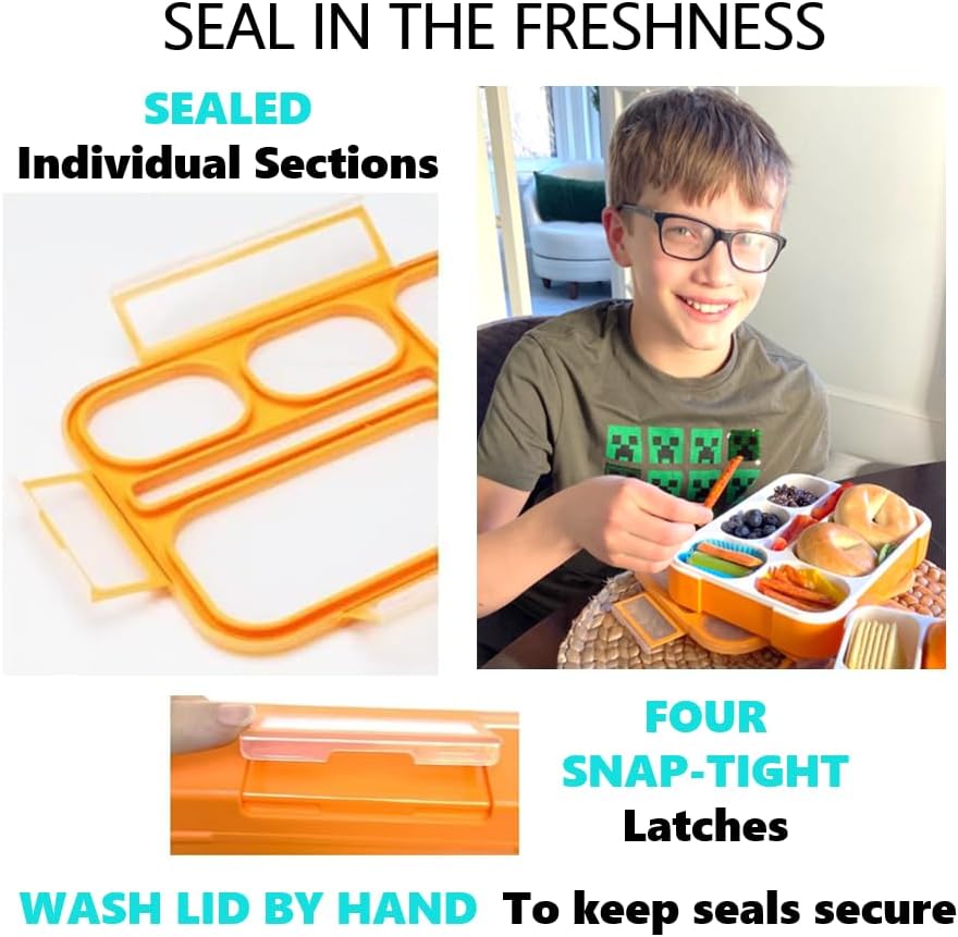kinsho Bento Lunch-Box Set for Kids includes Snack Container | 6 and 3 Compartment Boxes Leakproof School Bentos, Meal Portion Control Containers, Boys Girls Adults, Navy Blue Large + MINI 2 Pack Set