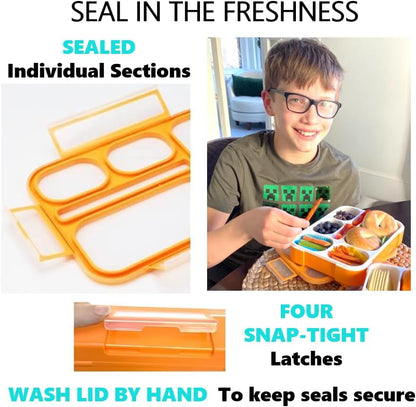 kinsho Bento Lunch-Box Set for Kids includes Snack Container | 6 and 3 Compartment Boxes Leakproof School Bentos, Meal Portion Control Containers, Boys Girls Adults, Navy Blue Large + MINI 2 Pack Set