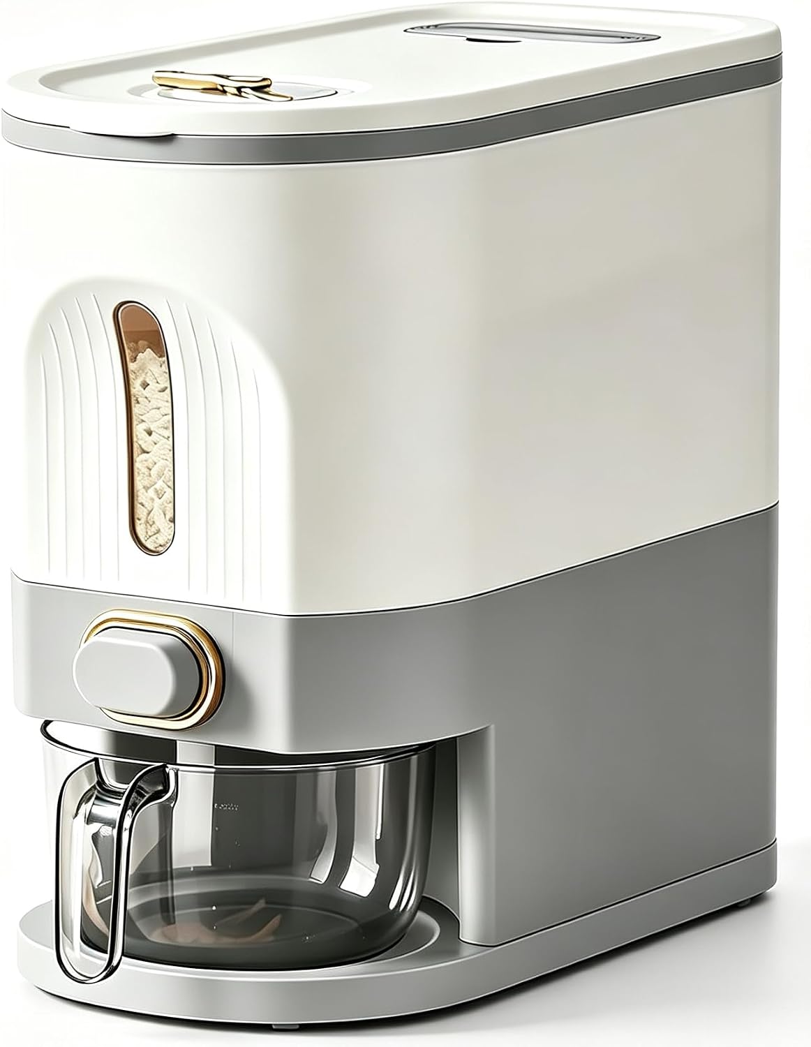 Gagee 11 Lbs Rice Dispenser, Clear | Grain Container Storage, With Lid, Measuring Cylinder, Moisture Proof, Household Cereal Dispenser Bucket