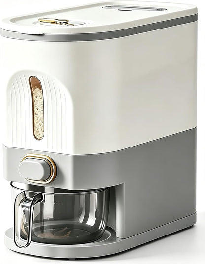 Gagee 11 Lbs Rice Dispenser, Clear | Grain Container Storage, With Lid, Measuring Cylinder, Moisture Proof, Household Cereal Dispenser Bucket